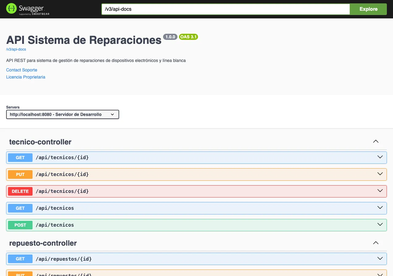 Screenshot of Mobile Repair API